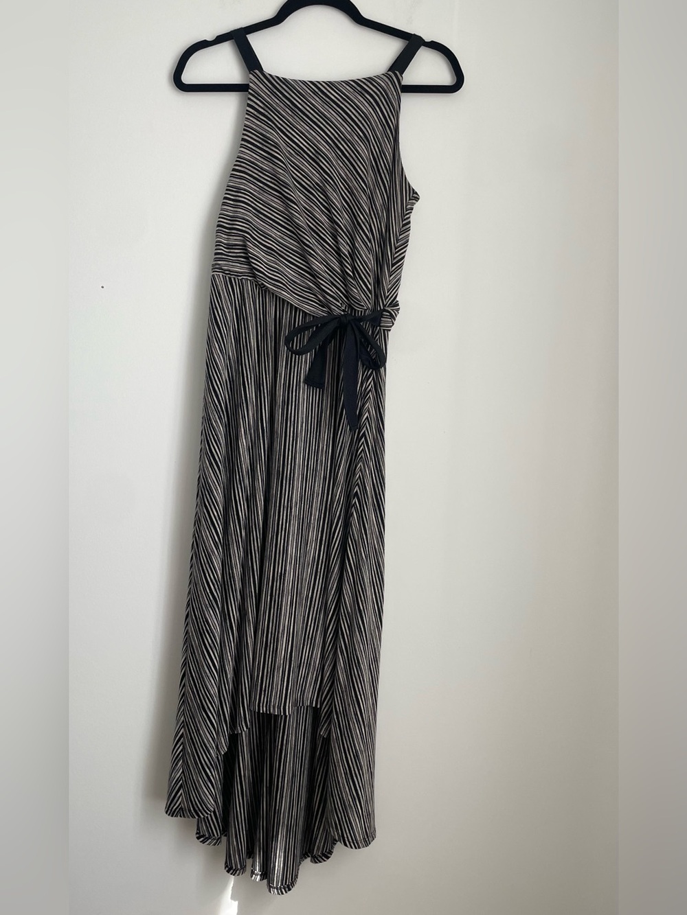 Maeve by Anthropologie Black and Tan Striped Maxi Dress Tie Waist Size XS